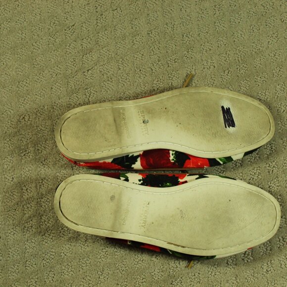 MILLY for Sperry Wm Size 10M Top-Sider Red Floral Topsider Canvas Boat Shoe - Picture 6 of 6